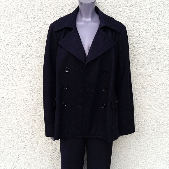 CALVIN KLEIN (USA) LADIES BLACK DOUBLE-BREASTED WOOL BLEND LUXURY PEACOAT - Picture 13 of 17